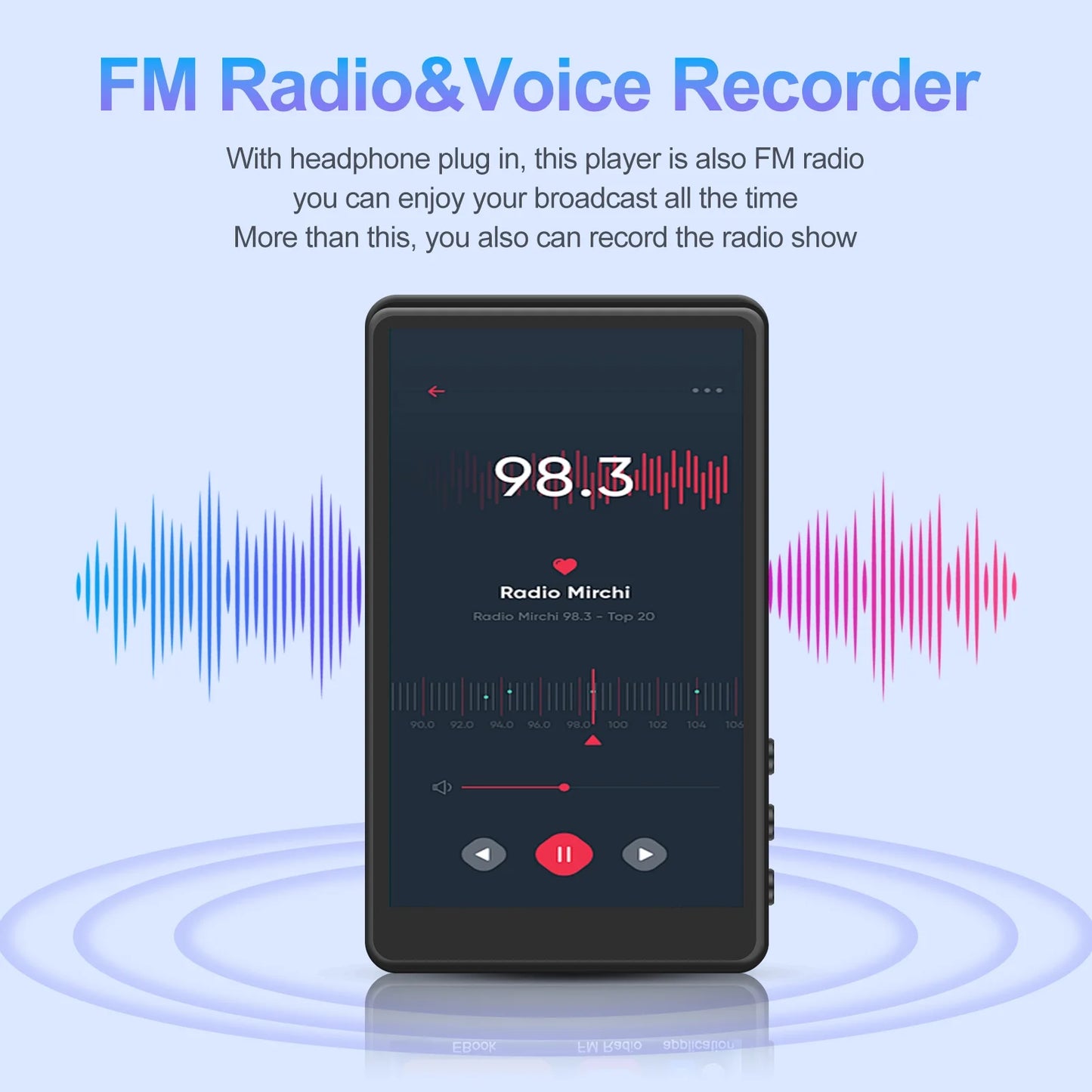 144GB Mp3 Player with Bluetooth, 4.0 Inch Full Touchscreen Mp4 Player, Voice Recorder, Portable Hifi Sound Mp3 Music Player with Earphones, Built-In HD Speaker, Black