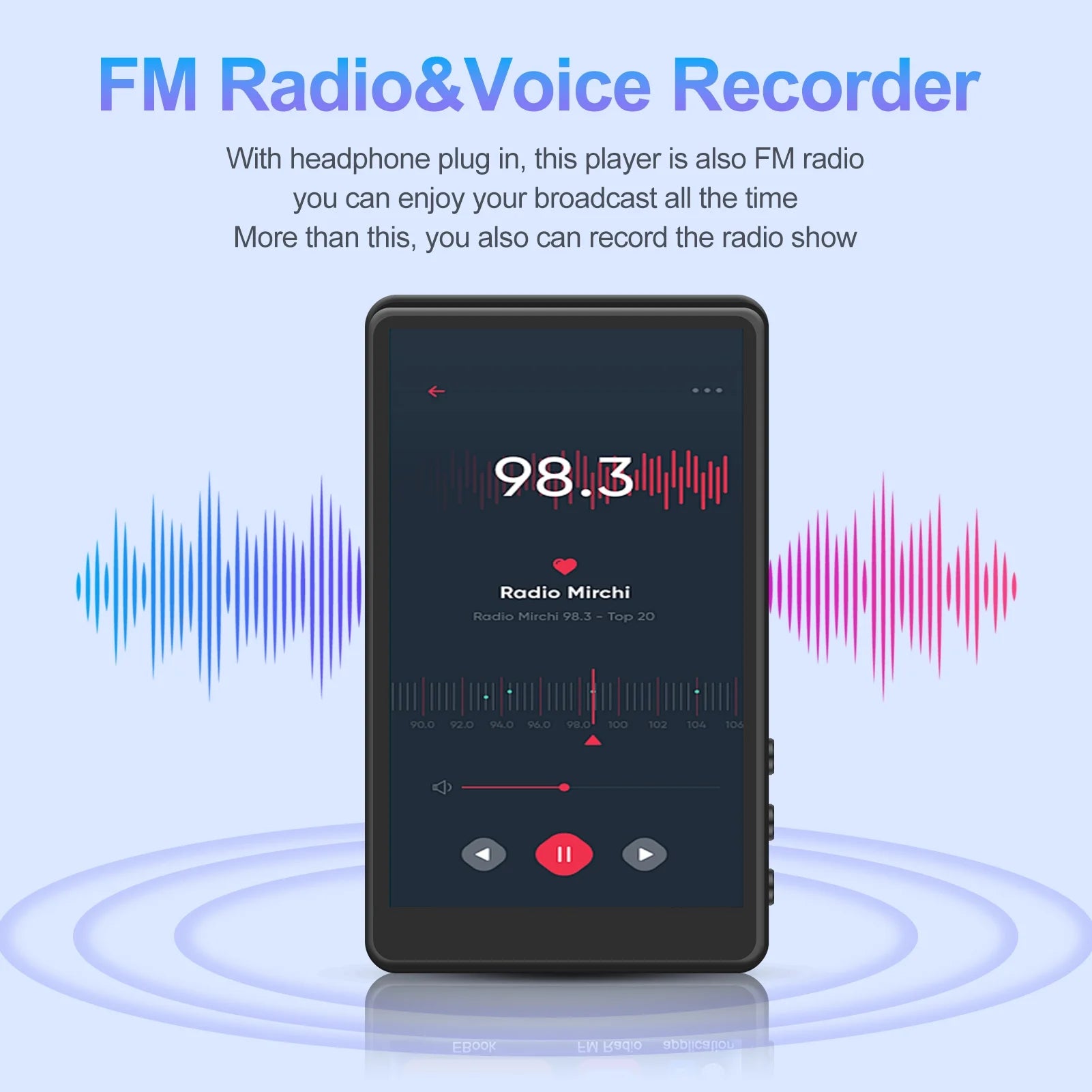 144GB Mp3 Player with Bluetooth, 4.0 Inch Full Touchscreen Mp4 Player, Voice Recorder, Portable Hifi Sound Mp3 Music Player with Earphones, Built-In HD Speaker, Black