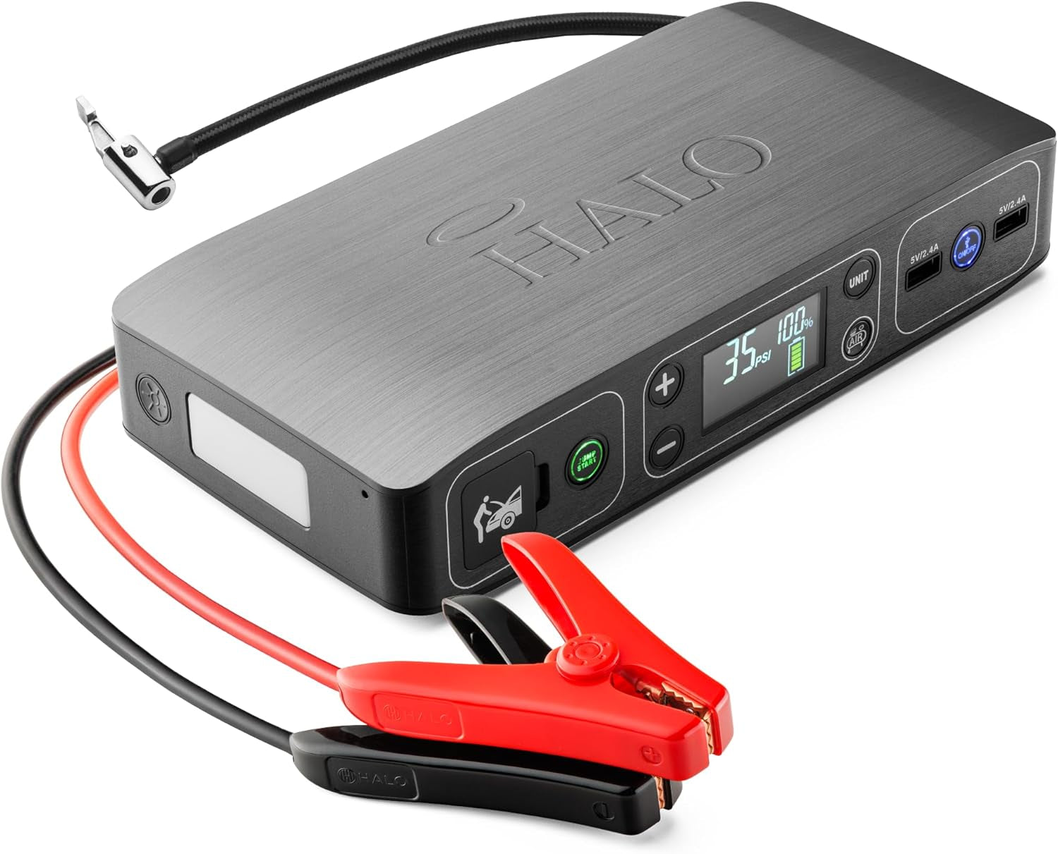 Bolt Air 58830 Portable Car Battery Jump Starter | 100 PSI Air Compressor, 58.8Wh USB Power Bank, Emergency Floodlight & Charger, Jumps Cars Suvs & Trucks, Inflates Tires, TSA Approved — Gray