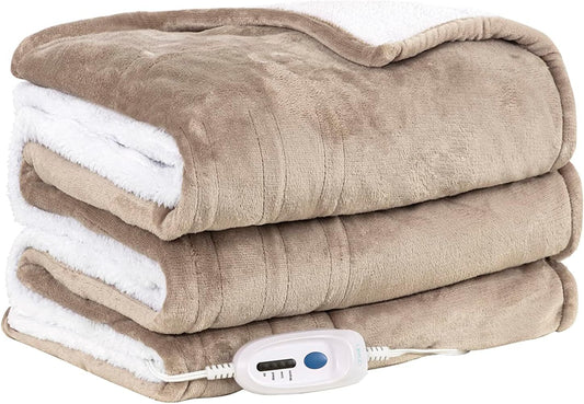 Heated Electric Blanket Throw &Twin Size - 10Hrs Timer Auto-Off & 4 Heating