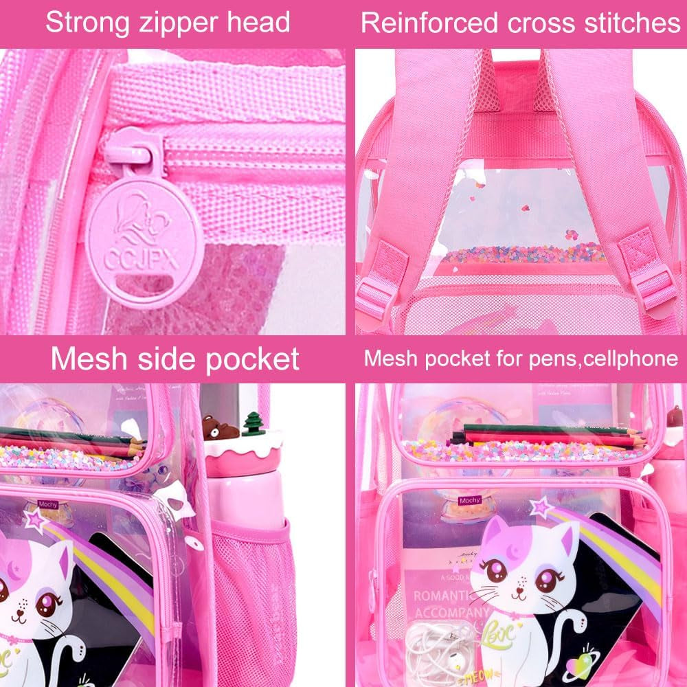 3PCS Clear Backpack for Girls and Boys, Kids See through Backpacks Stadium Approved, Transparent Bookbag for Elementary