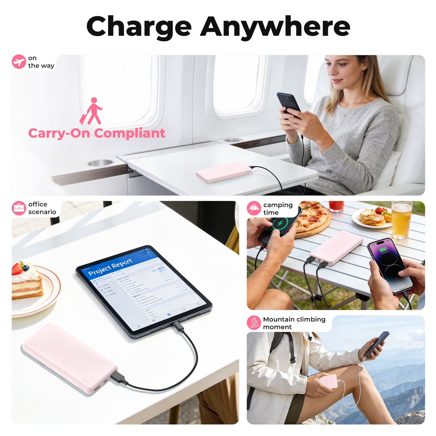 20000 Mah Portable Charger Power Bank Dual USB Battery Pack for Iphone, Ipad, Galaxy, Android, Pixel and Tablet (Pink)