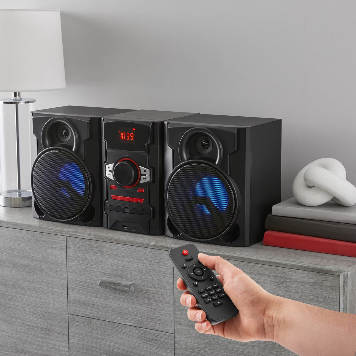 . CD Stereo System 100W with Bluetooth and USB Charging