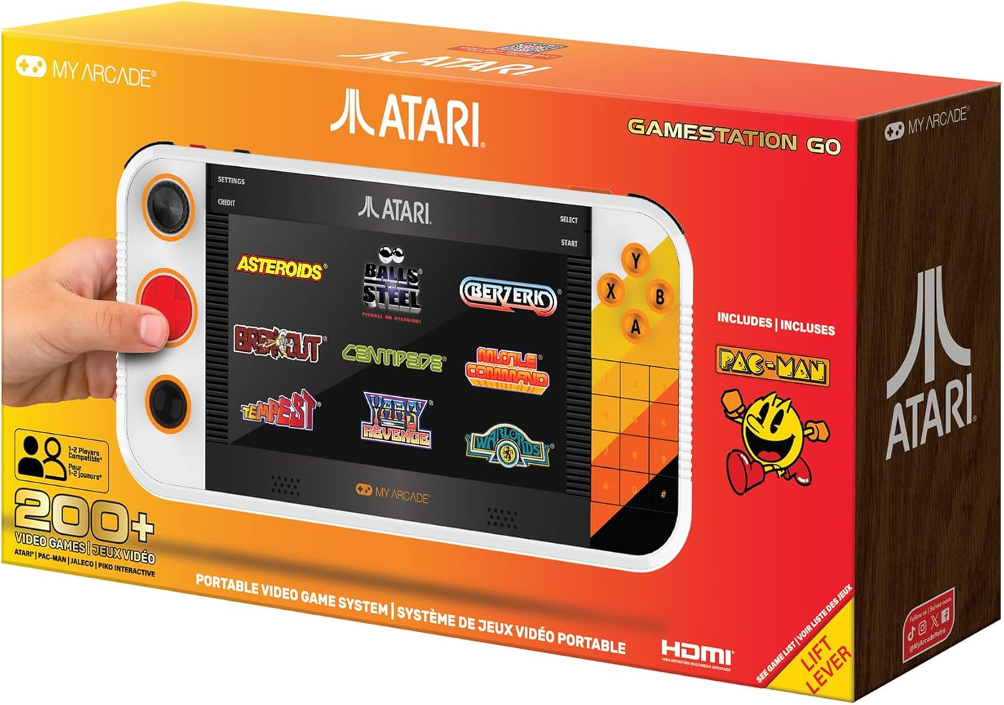 Atari Gamestation Go: Rechargeable Battery, over 200+ Preloaded Retro Video Games Including Pac-Man, Recharged, & Balls of Steel, Wi-Fi, Smartglow, 7 Inch Display