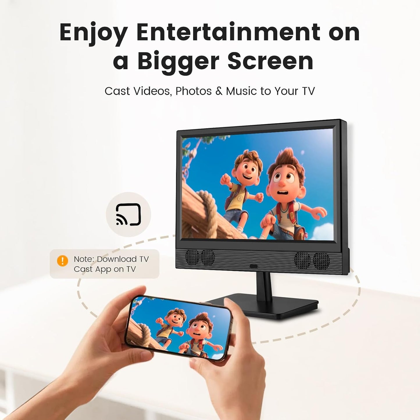 15.6 Inch Small Smart TV, FHD 1080P Compact Smart TV with Built-In Apps, Wifi & Bluetooth, ATSC Digital Tuner, HDMI/USB/AV Inputs, 110–220V AC Power TV for Kitchen, Bedroom, RV, Camper, Truck