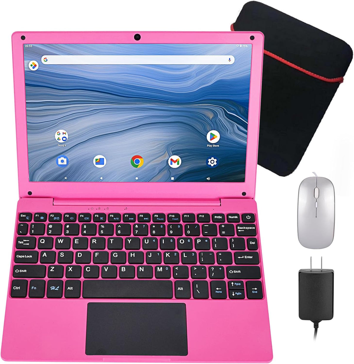 10.1Inch Laptop,Quad-Core Processor with Android 12.0 OS,2GB RAM,64GB Emmc,Built-In Camera, Wifi,Usb Interface,Tpye-C Charging for Learning and Entertainment (Pink 2GB+64GB)