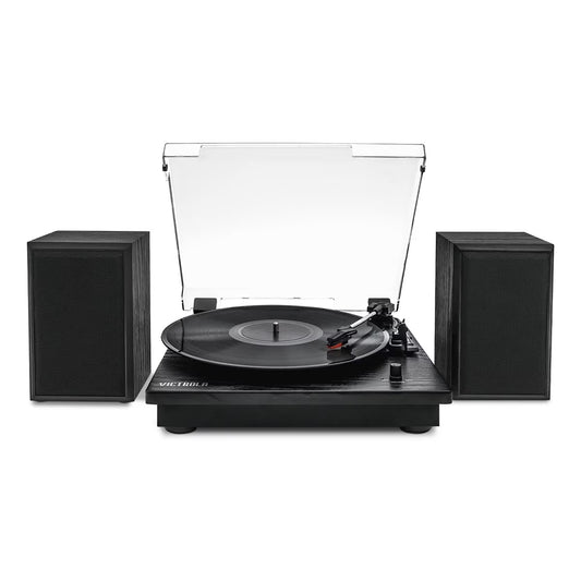 Montauk Bluetooth Turntable System with Bookshelf Speakers (Black)