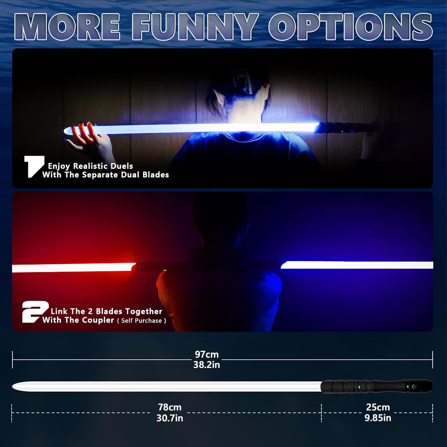 Dueling Lightsaber Zero 1 Black Series | Swing Light Sabers | FOC FX Sabers with 3 Sound Fonts | Heavy-Duty Light Sword | Black Metal Hilt for Adults, Boys, Teens (Blue)