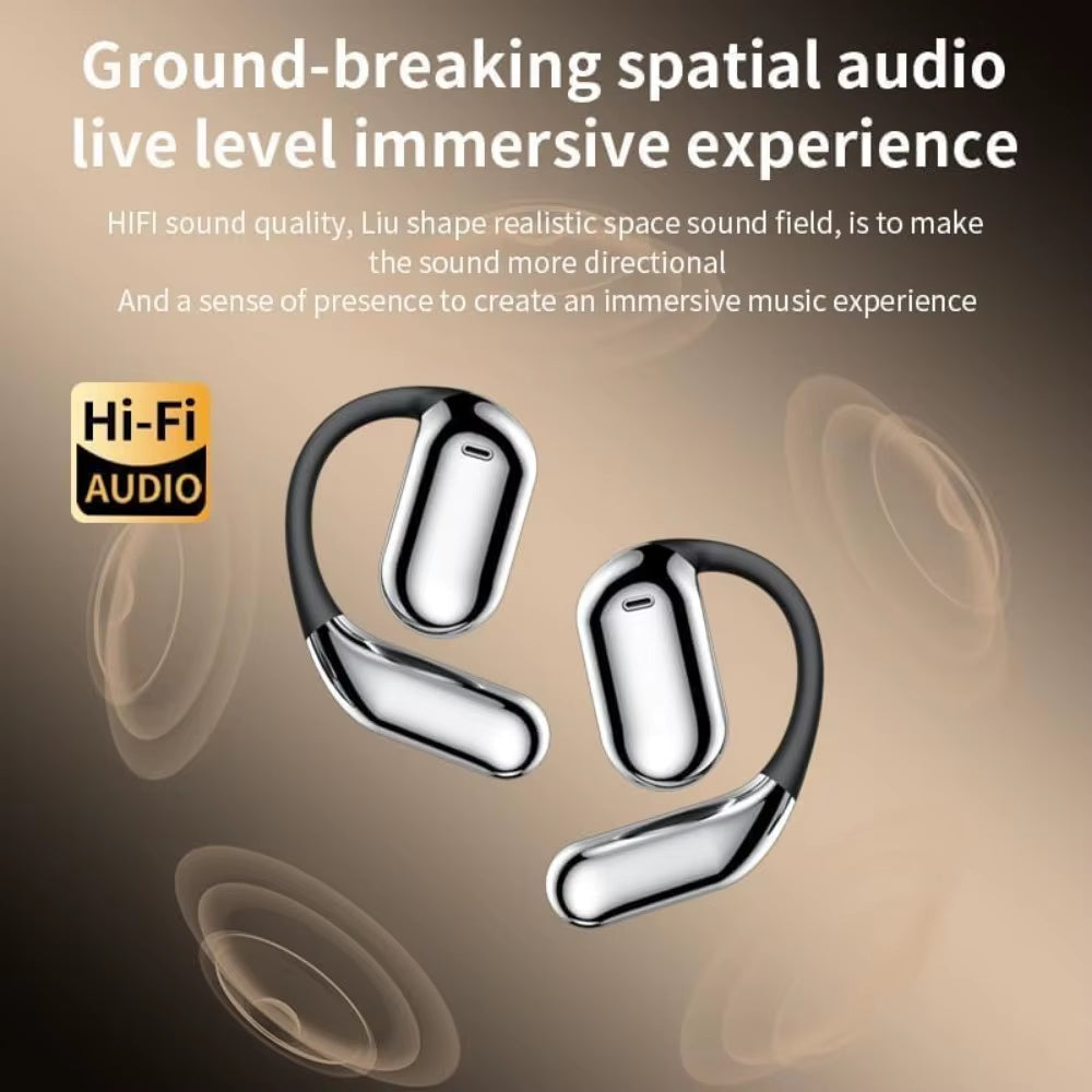 Open Ear Earbuds, Wireless Bluetooth 5.4, IPX7 Waterproof, Bone Conduction, Touch Screen, Ear Hooks, for Running & Fitness