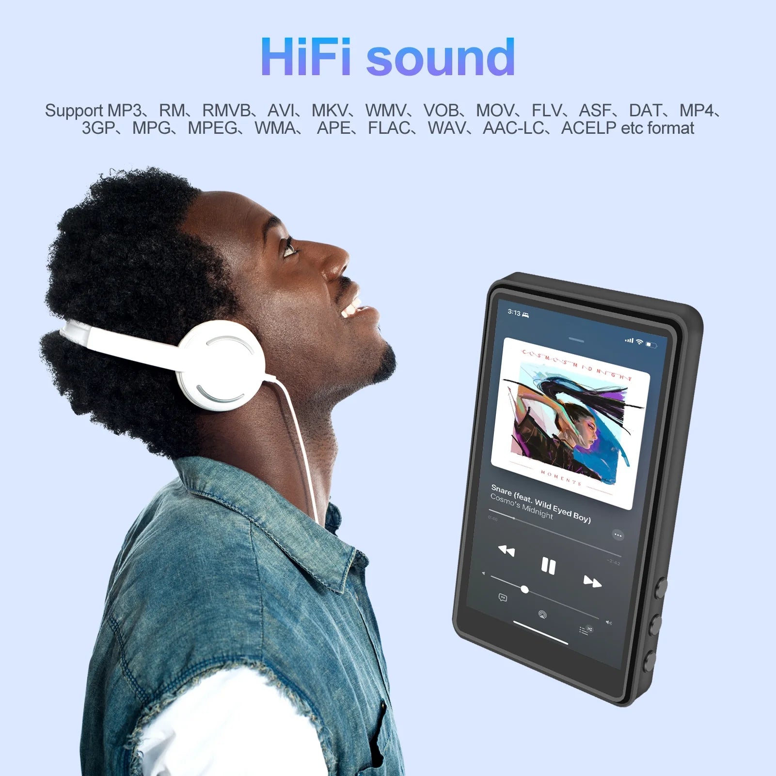 144GB Mp3 Player with Bluetooth, 4.0 Inch Full Touchscreen Mp4 Player, Voice Recorder, Portable Hifi Sound Mp3 Music Player with Earphones, Built-In HD Speaker, Black