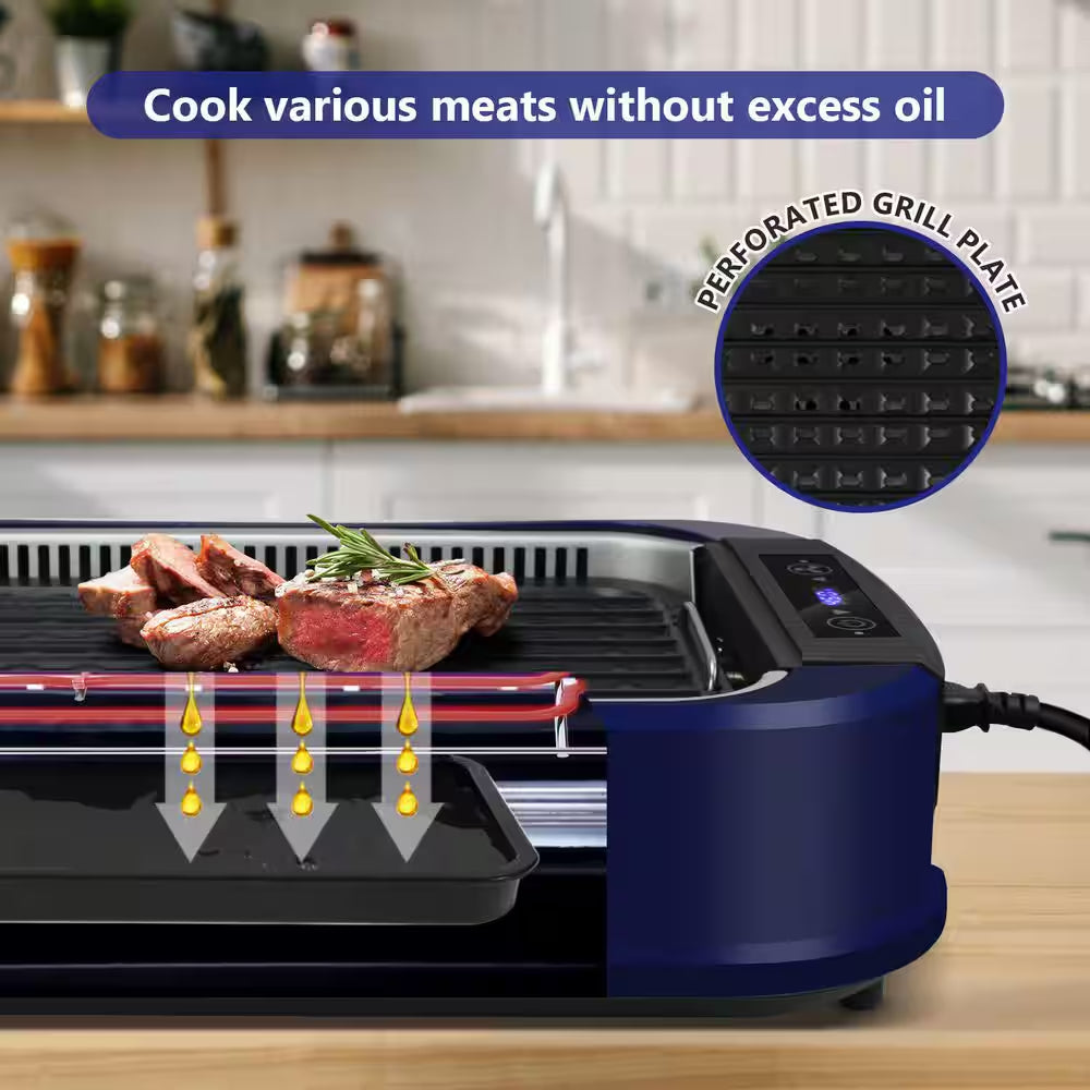 267Sq. In. Blue Smokeless Electric Portable Indoor Grill with 1500-Watt Fast Heating