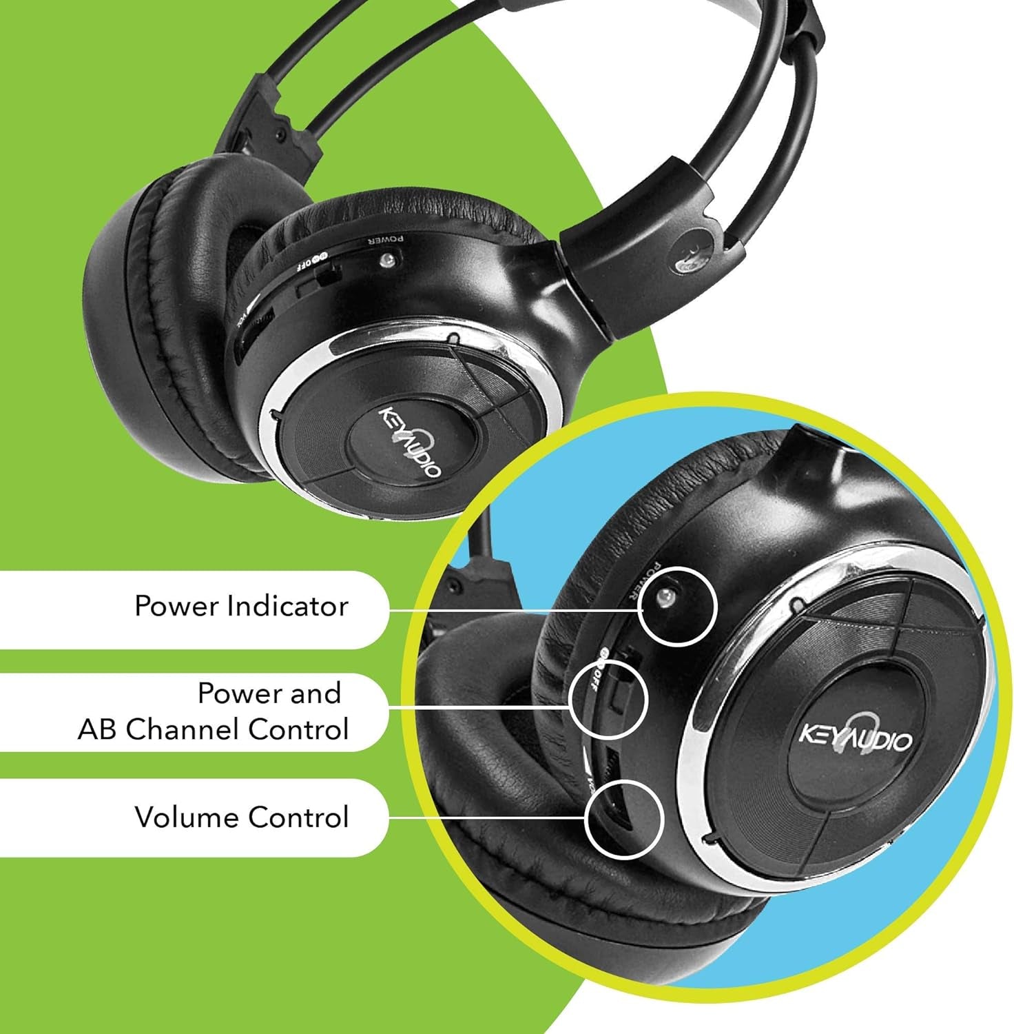 RP Accessories IR-2008B Infrared Wireless Headphones, 2-Channel Folding Universal Rear Entertainment System IR Headphone for Car TV and DVD Player Audio, Set of 6