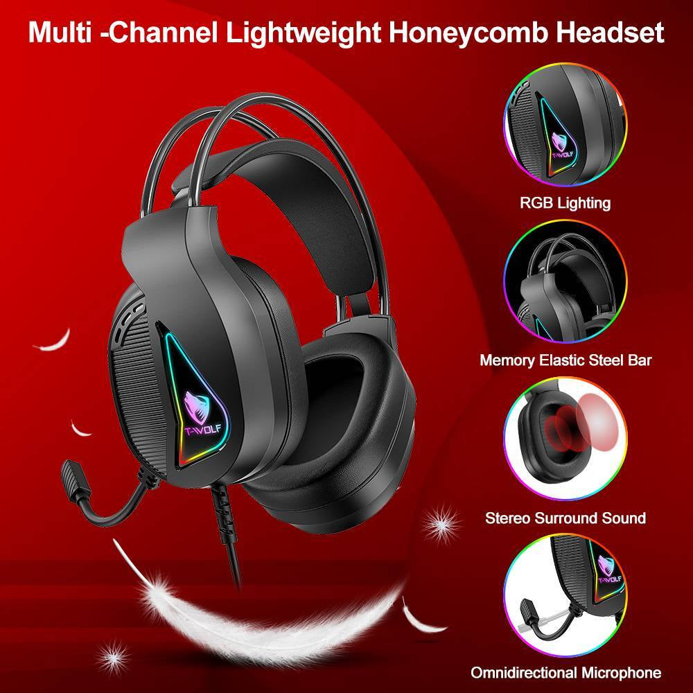 RGB PC Gaming Keyboard Mouse & Headset Set LED Gamer Bundle Mechanical Kits 4IN1