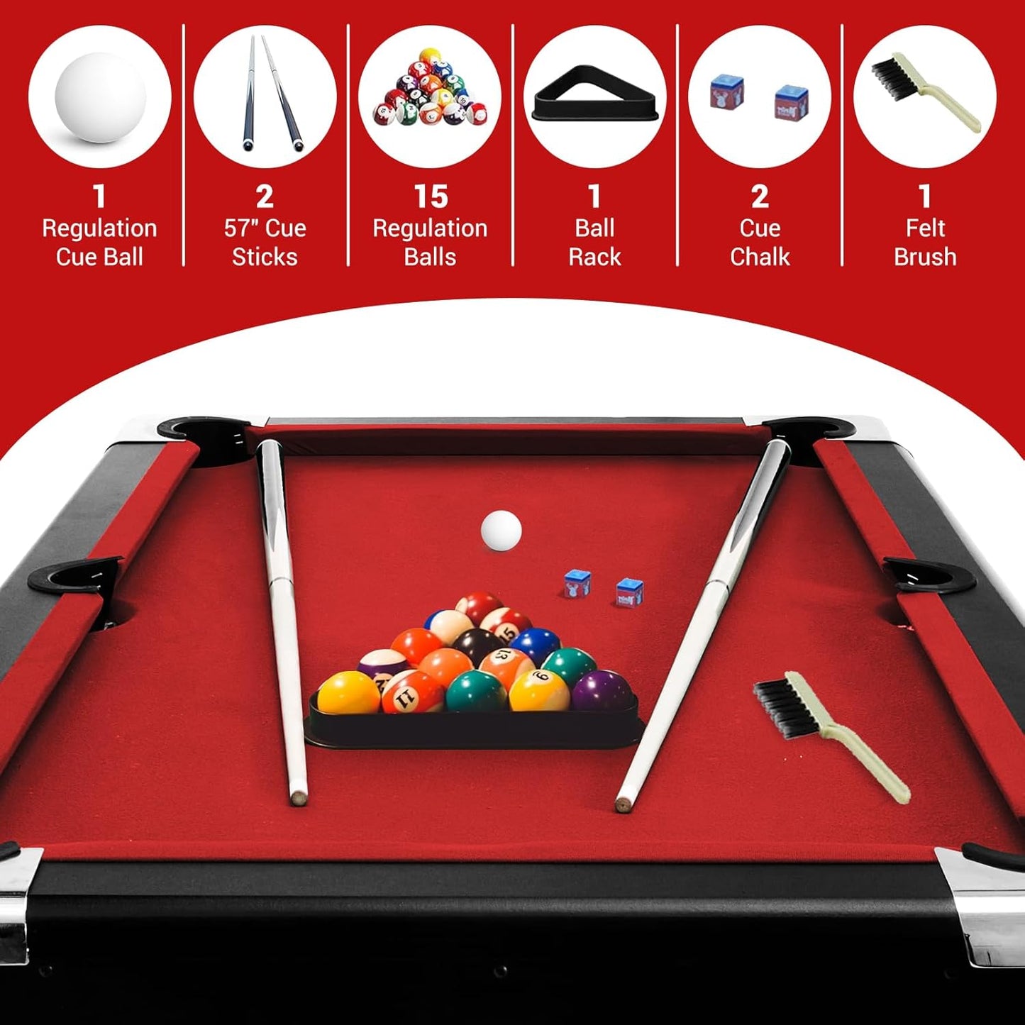 6,7 Foot Foldable Pool Table, Portable Billiards Table for Adults with Full Accessories Set, Mesa De Billar Includes 16 Balls, 2 Cue Sticks, Chalk, Rack & Brush, Game Room Table for Home