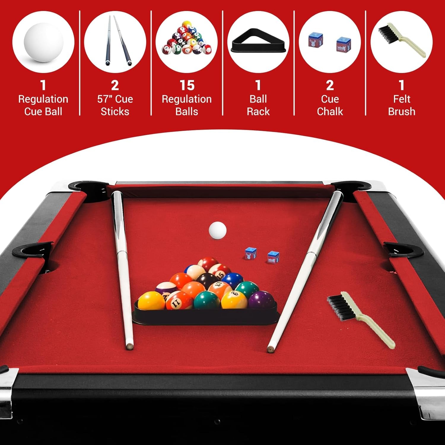 6,7 Foot Foldable Pool Table, Portable Billiards Table for Adults with Full Accessories Set, Mesa De Billar Includes 16 Balls, 2 Cue Sticks, Chalk, Rack & Brush, Game Room Table for Home