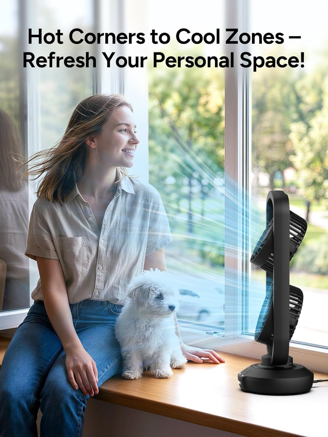 Small Tower Fan Oscillating Table Fans with 270° Tilt, 105° Oscillating, 3 Speeds and 3 Auto-Off Timer, Portable USB Powered Desk Fan for Bedroom Office Home Desk, Powerful Airflow 15 Inch