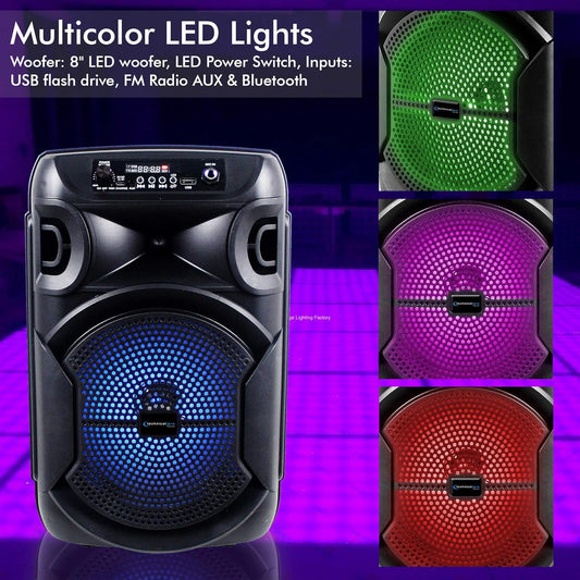 8 Inch Portable 800 Watts Bluetooth Speaker with Woofer & Tweeter, Festival PA LED Speaker with Bluetooth/Usb Card, True Wireless Stereo, 30 Feet BT Range