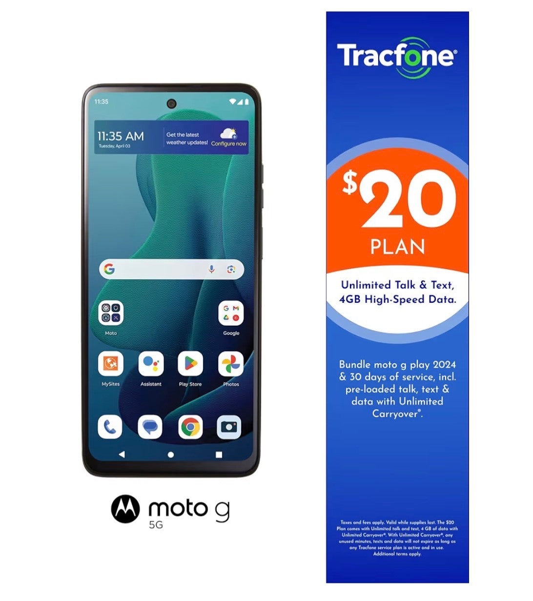 Tracfone Motorola Moto G 5G 2024 Locked Prepaid 128GB $20 Unlimited Talk NEW