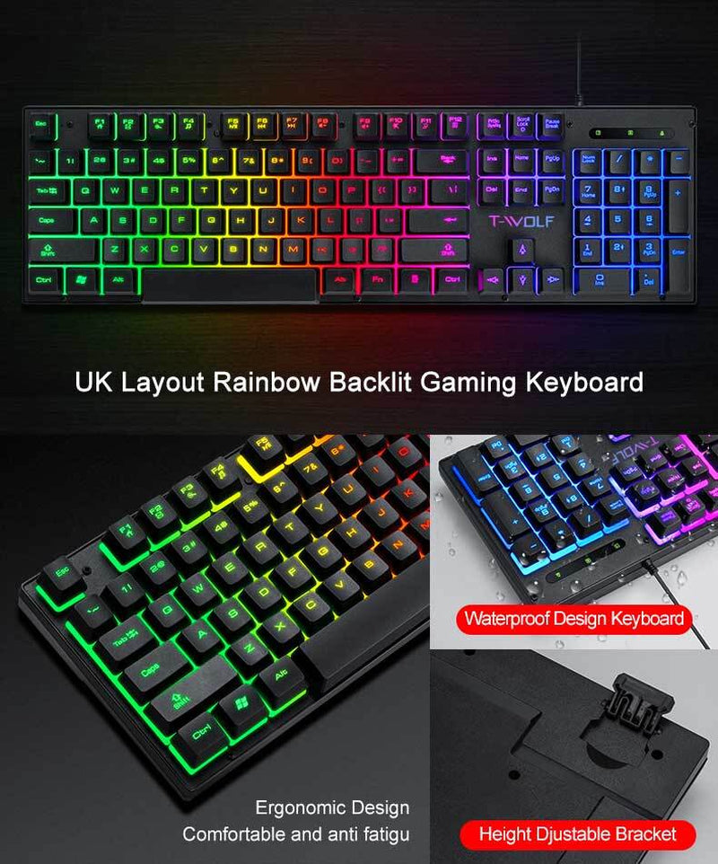 RGB PC Gaming Keyboard Mouse & Headset Set LED Gamer Bundle Mechanical Kits 4IN1