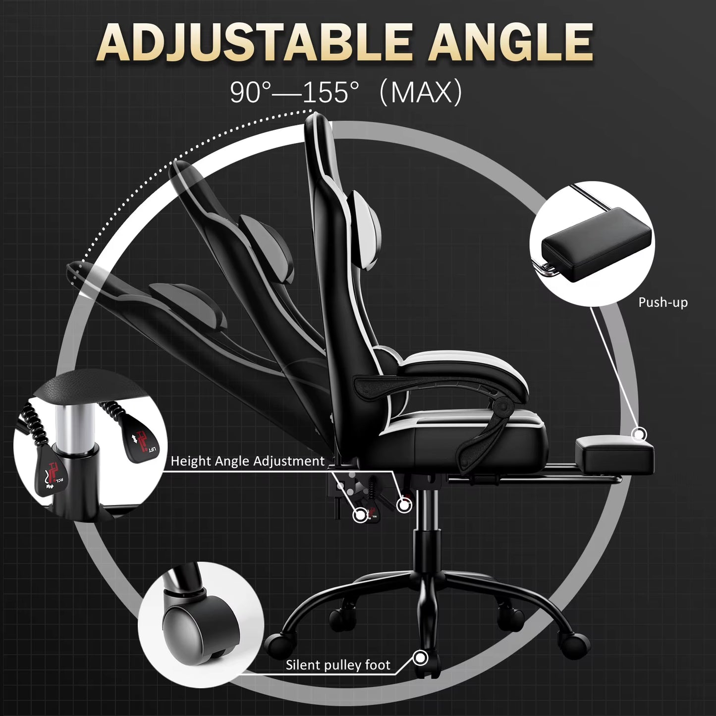 Ergonomic Gaming Chair Recliner, PU Leather Racing Game Chairs for Adults, Executive Office Chair Gamer Chair with Massager