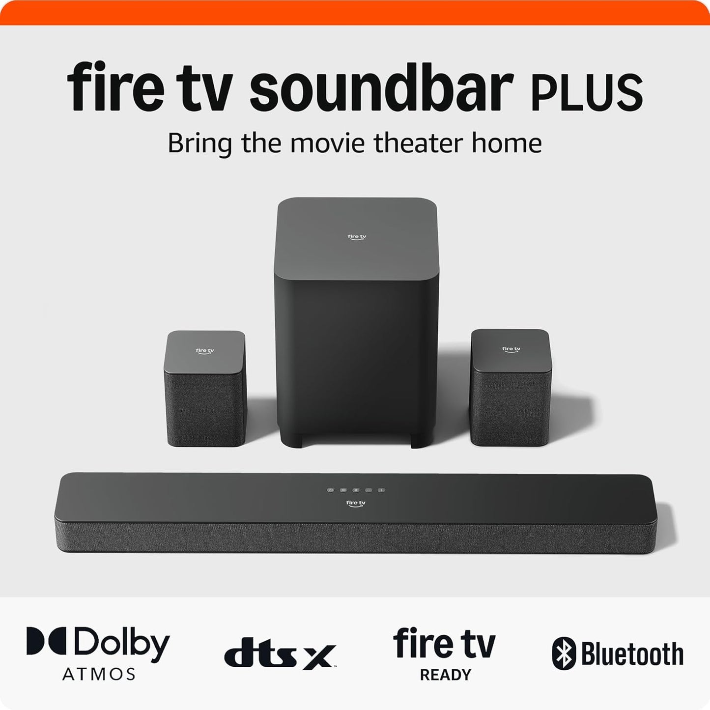 Fire TV Soundbar plus with Subwoofer and Surround Sound Speakers (Newest Model), 5.1 Channel, Dolby Atmos, Clear Dialogue