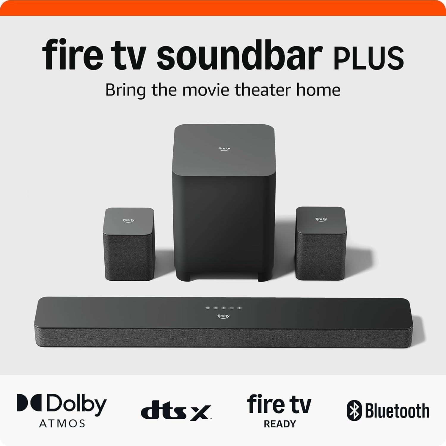 Fire TV Soundbar plus with Subwoofer and Surround Sound Speakers (Newest Model), 5.1 Channel, Dolby Atmos, Clear Dialogue