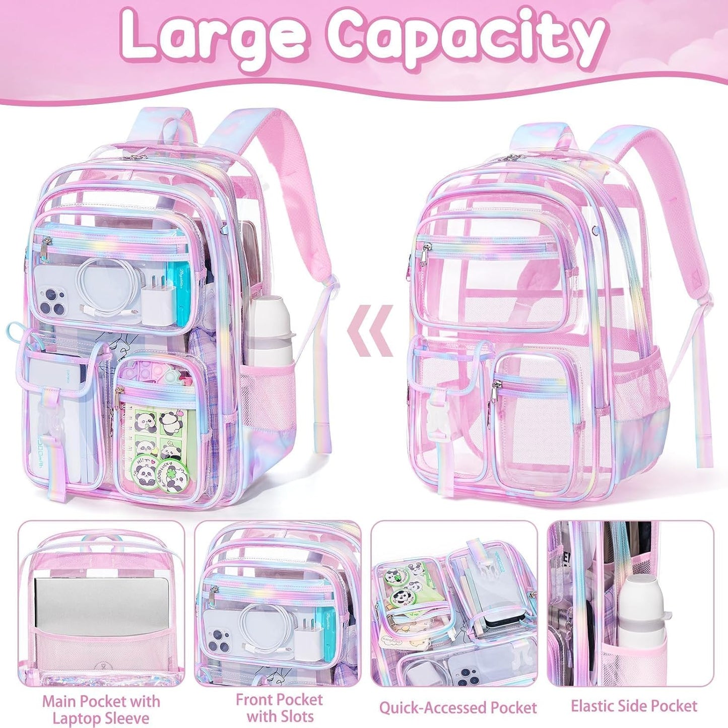 Clear Backpack for Boys, 3PCS Heavy Duty PVC Transparent Boys Backpack with Lunch Box & Pencil Case, School Stadium Event Approved Toddler School Bookbag for Preschool Kindergarten Elementary