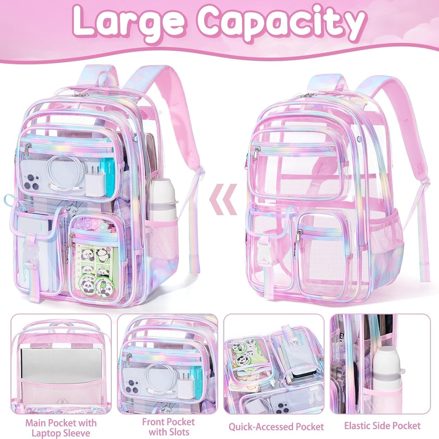 Clear Backpack for Boys, 3PCS Heavy Duty PVC Transparent Boys Backpack with Lunch Box & Pencil Case, School Stadium Event Approved Toddler School Bookbag for Preschool Kindergarten Elementary
