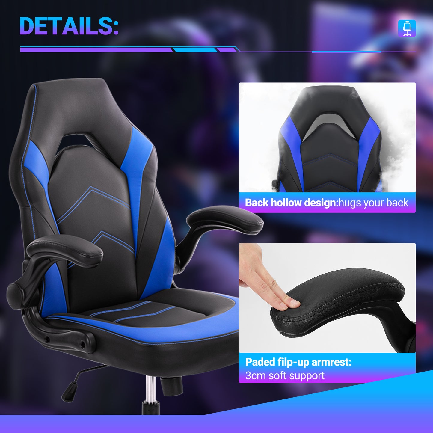 PU Leather Ergonomic Office Chair Swivel Computer Gaming Chair with Lumbar Support