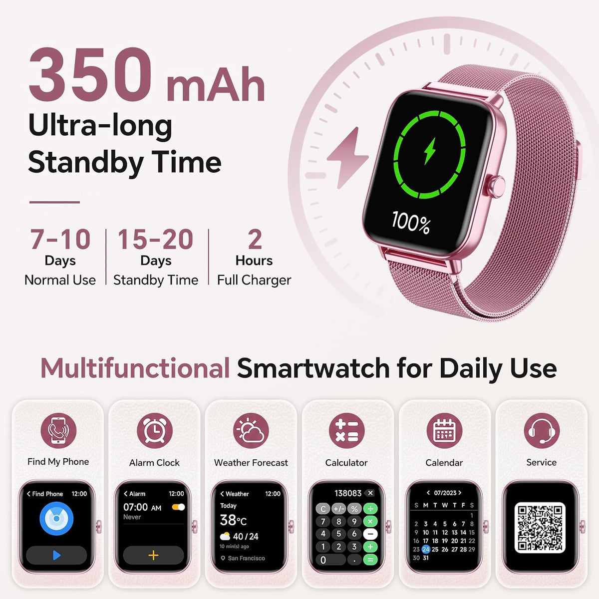 Smart Watches for Women (Calls/Sms/Reminders), 1.85" HD Alexa Smart Watch for Android Phones & Iphone Compatible, 120+ Sport Modes Fitness Watch, Heart Rate/Spo2/Sleep Tracker, 3ATM Fitness Trackers
