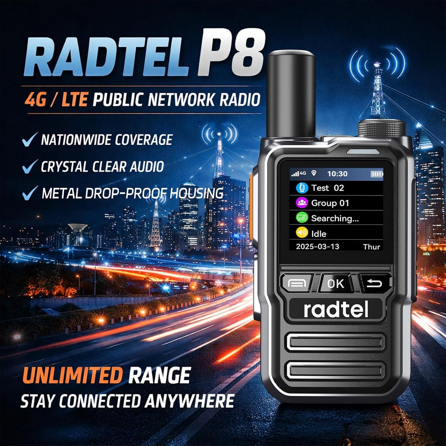 P8 Poc Radio (Push-To-Talk over Cellular), Unlimited Range Nationwide Handheld Walkie Talkies, Rechargeable Two-Way Radios Long Distance GXIN Ham Radio (2 Pack with 2 SIM)