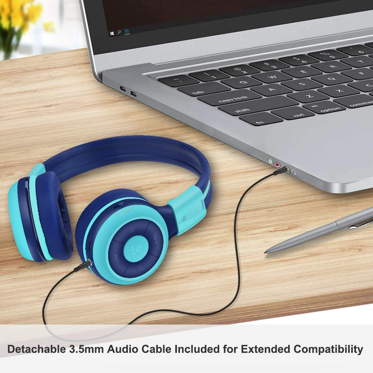 Kids Bluetooth Headphones with Microphone and 75Db,85Db,94Db Volume Limit, Foldable Lightweight & Adjustable, Wireless Headphones for Kids Boys Girls Children Tablet Ipad Blue