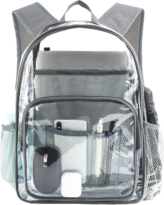 Clear Backpack Heavy Duty Pvc Bookbag for School - See through Transparent Stadium Approved Backpacks for Women Concert Sport Venues Work Travel,Grey