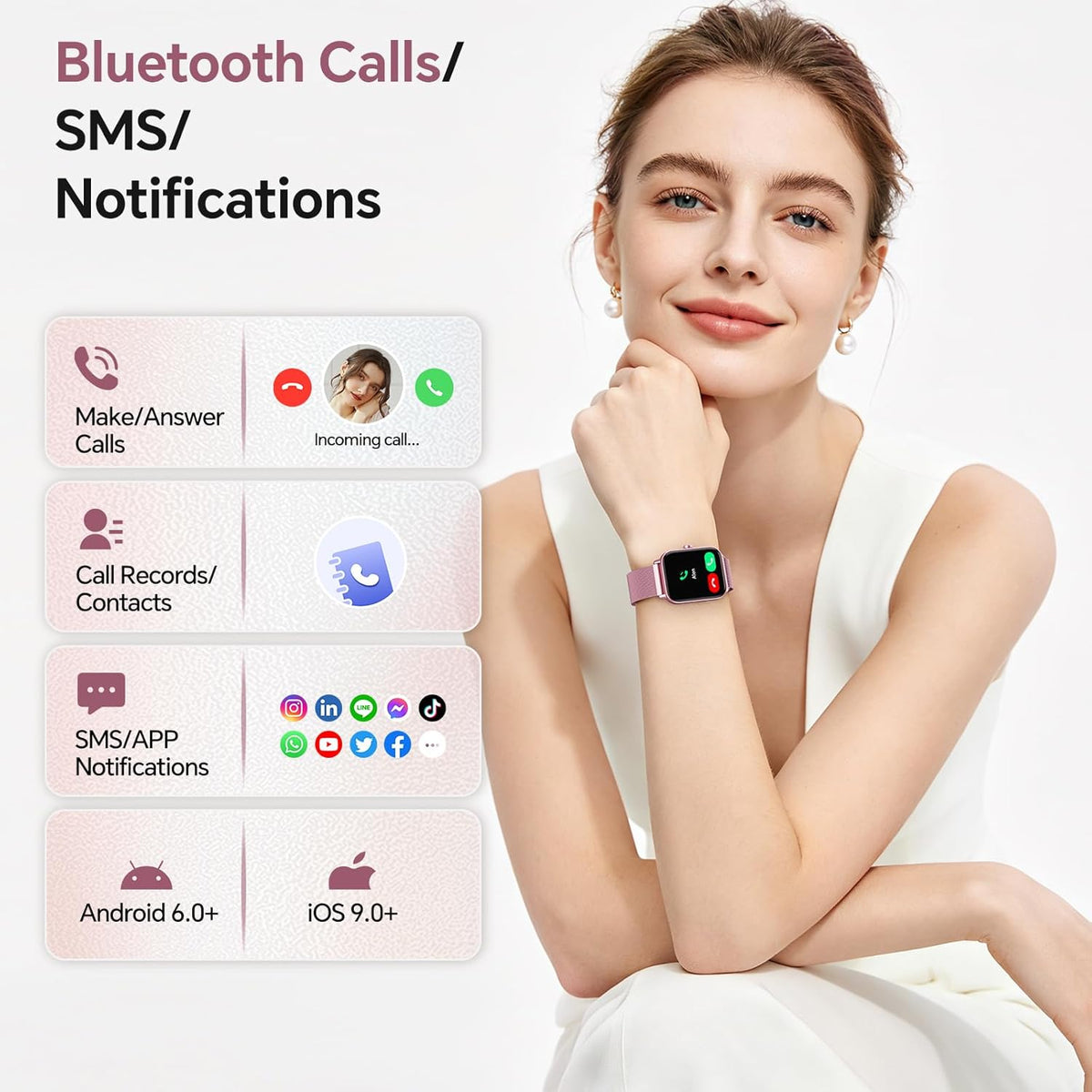 Smart Watches for Women (Calls/Sms/Reminders), 1.85" HD Alexa Smart Watch for Android Phones & Iphone Compatible, 120+ Sport Modes Fitness Watch, Heart Rate/Spo2/Sleep Tracker, 3ATM Fitness Trackers