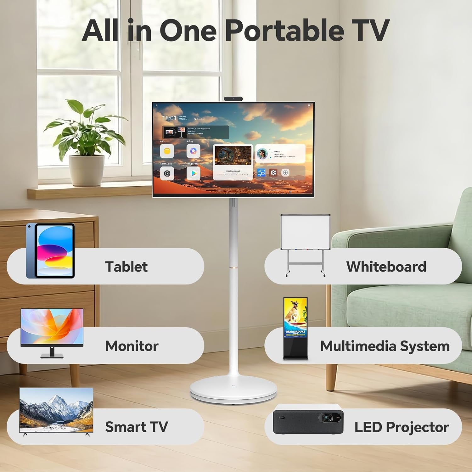 27" FHD Smart Portable TV on Wheels