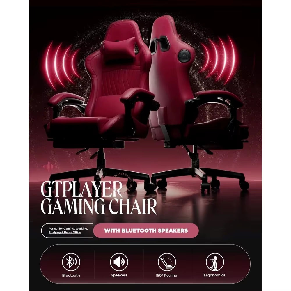 Gaming Chair with Speakers, Video Game Chairs with Footrest, PC Gamer Chairs for Adults - Padded High Back Ergonomic Re