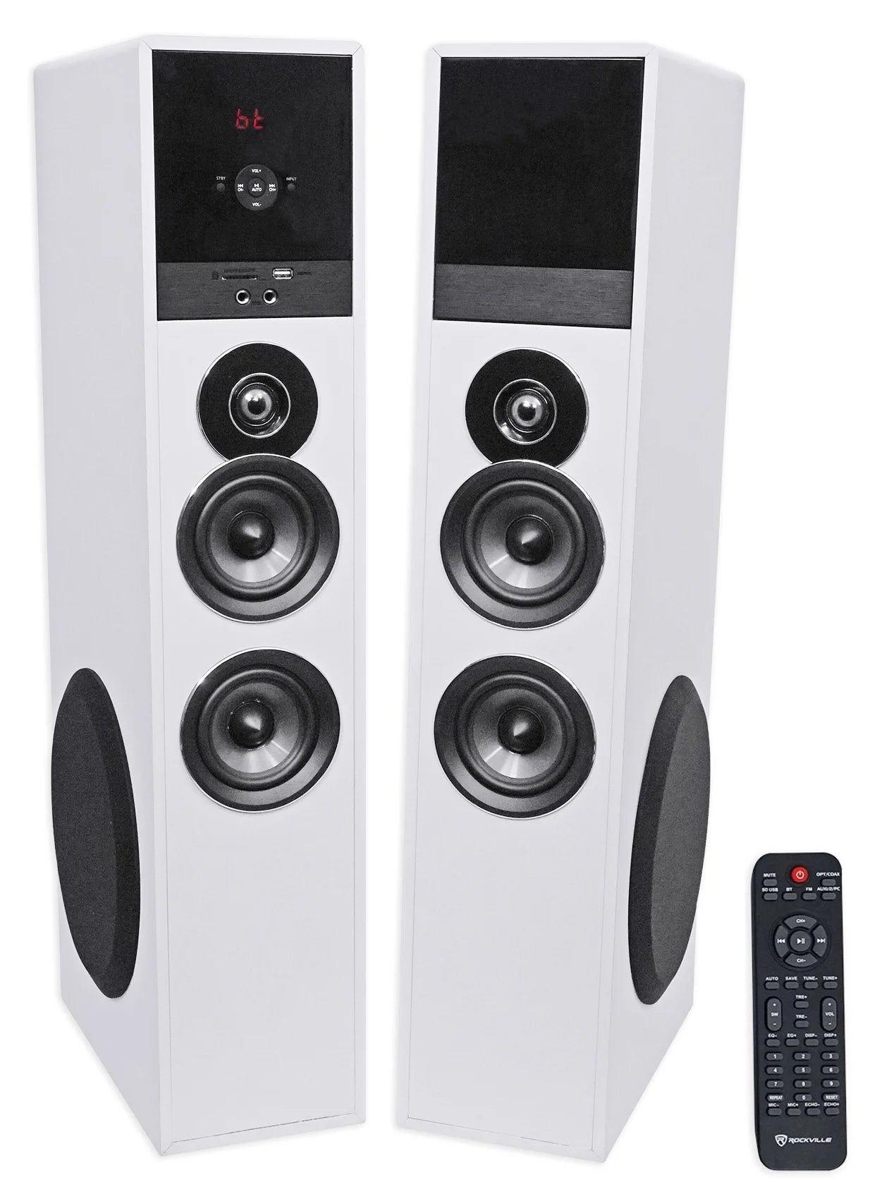 TM80W White Powered Home Theater Tower Speakers 8" Sub/Bluetooth/Usb