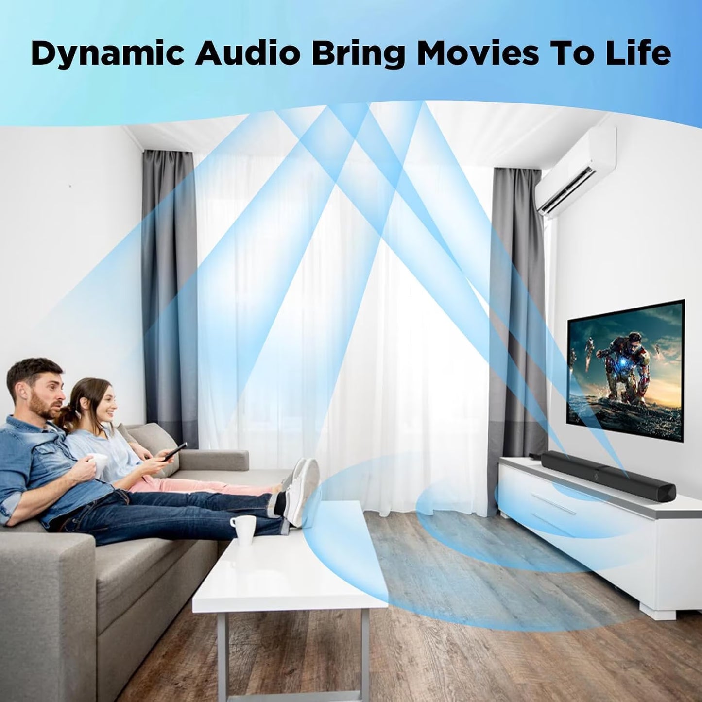 Sound Bar for TV, 2-In-1 Detachable Soundbar with Auto Volume Boost, TV Speakers with 3 EQ Modes, Bluetooth 5.3/Arc/Opt/Aux Connection for Pc/Gaming/Projectors