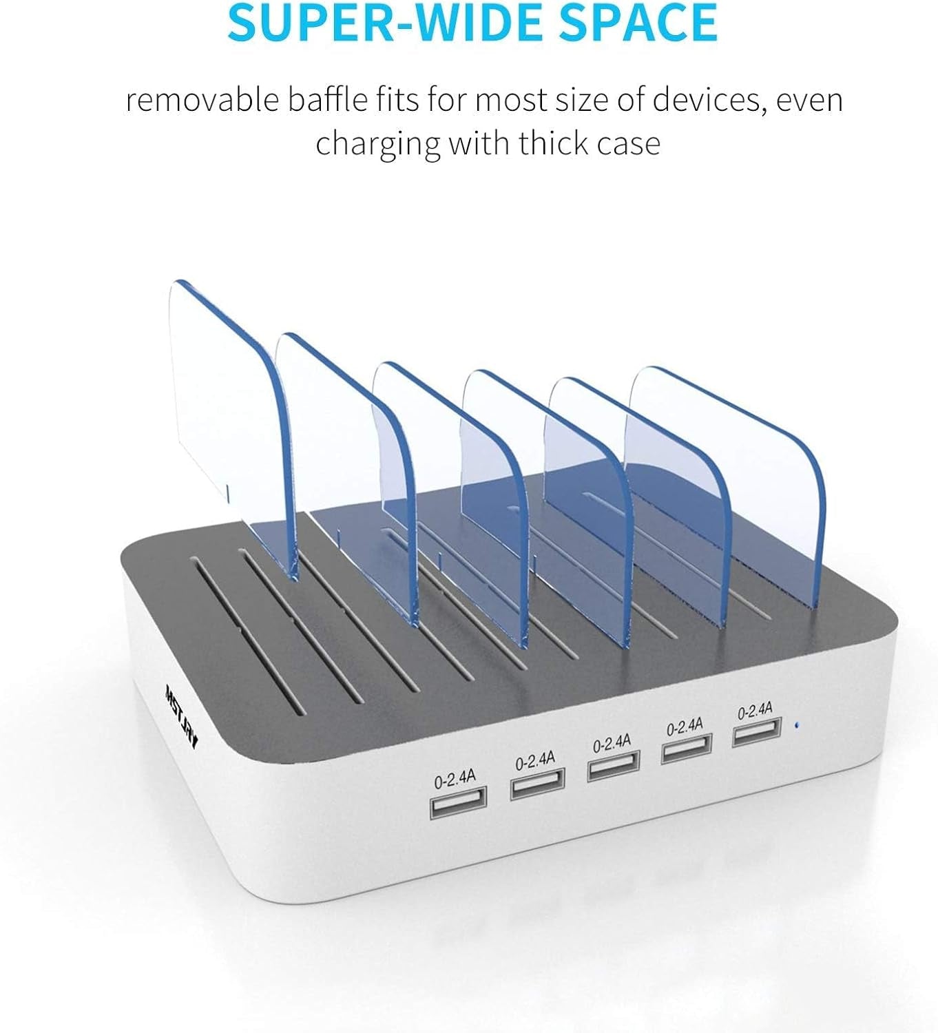 Charging Station for Multiple Devices : 5 Port Multi USB-A Charger Stations Multi-Device Organizer Charging Dock Designed for Iphone Ipad Cell Phone Tablets (7 Short Cables Included)