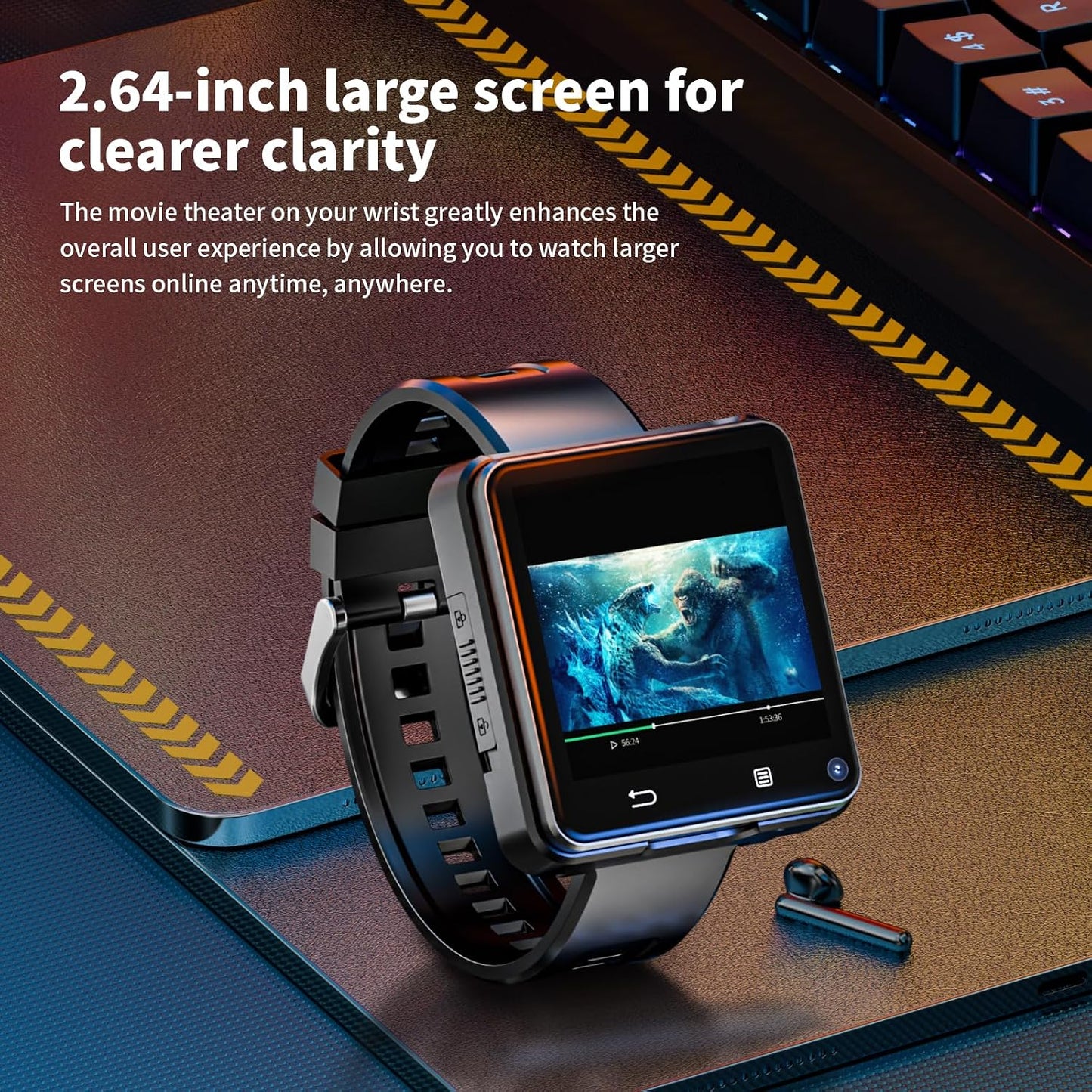 4G Smart Watch Phone Call, 4GB+64GB Android 11 CPU MTK6761 Smartwatch, 2.64" Large Screen Gaming Watch 1200Mah Type-C Port Dual Camera Wifi Bluetooth GPS Smart Watches for Men