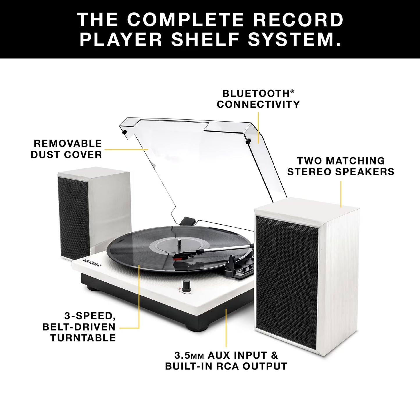 Montauk Bluetooth Turntable System with Bookshelf Speakers (Black)
