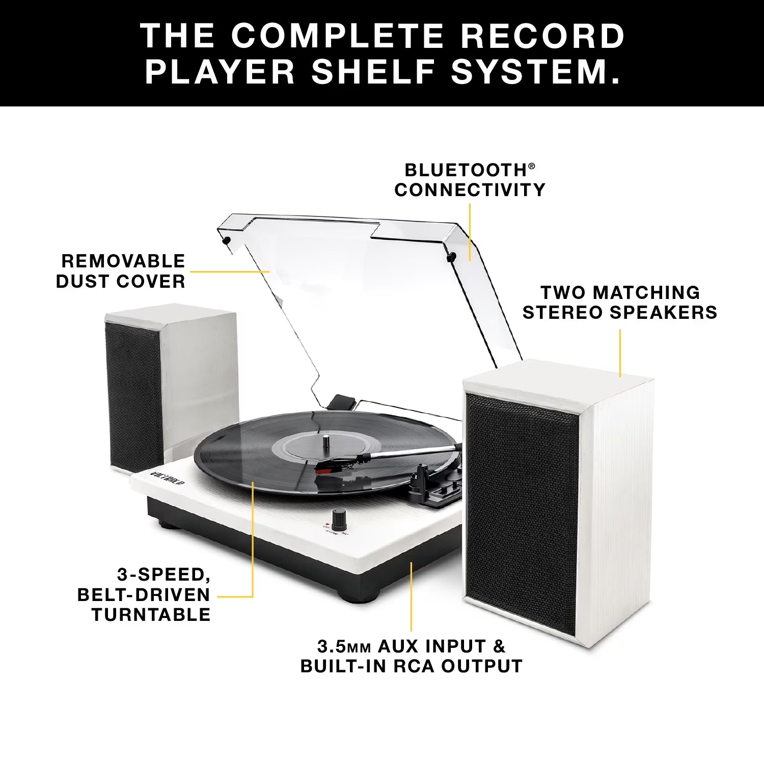 Montauk Bluetooth Turntable System with Bookshelf Speakers (Black)