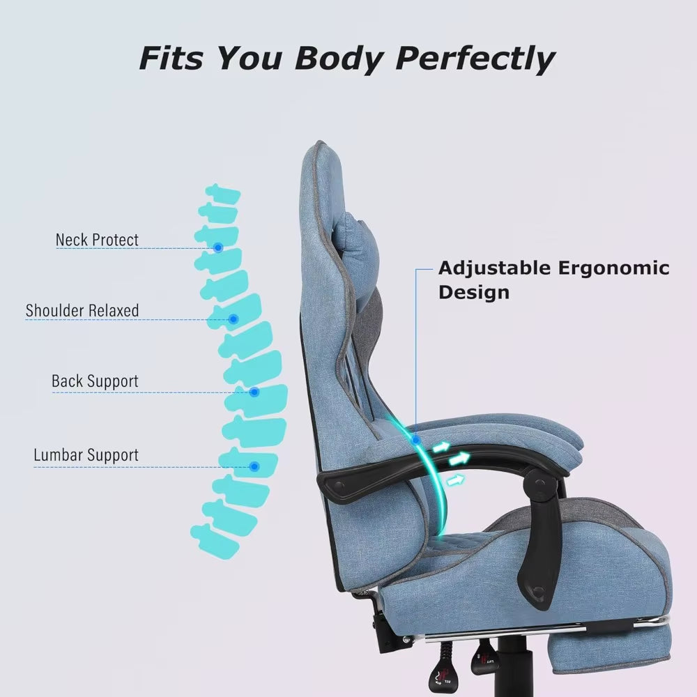 Gaming Chair, Computer Office Chair with Footrest, Linkage Armrests and Lumbar Support, High Back Ergonomic Gamer Chairs