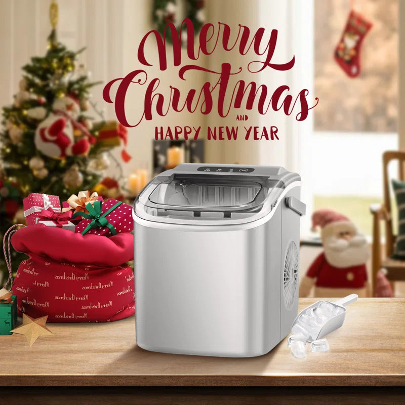 Countertop Ice Maker Ice Machine with Handle,Self-Cleaning Ice Makers, 26Lbs/24H, 9 Ice Cubes Ready in 6 Mins for Home/Kitchen/Bar/Party/Camping