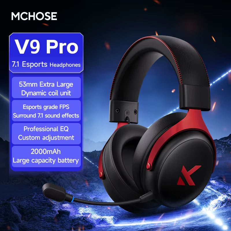 MCHOSE V9 Pro Gaming Headset, Over-Ear Quad-Mode Wireless Bluetooth Headphones for PC with Microphone (Delta Style)