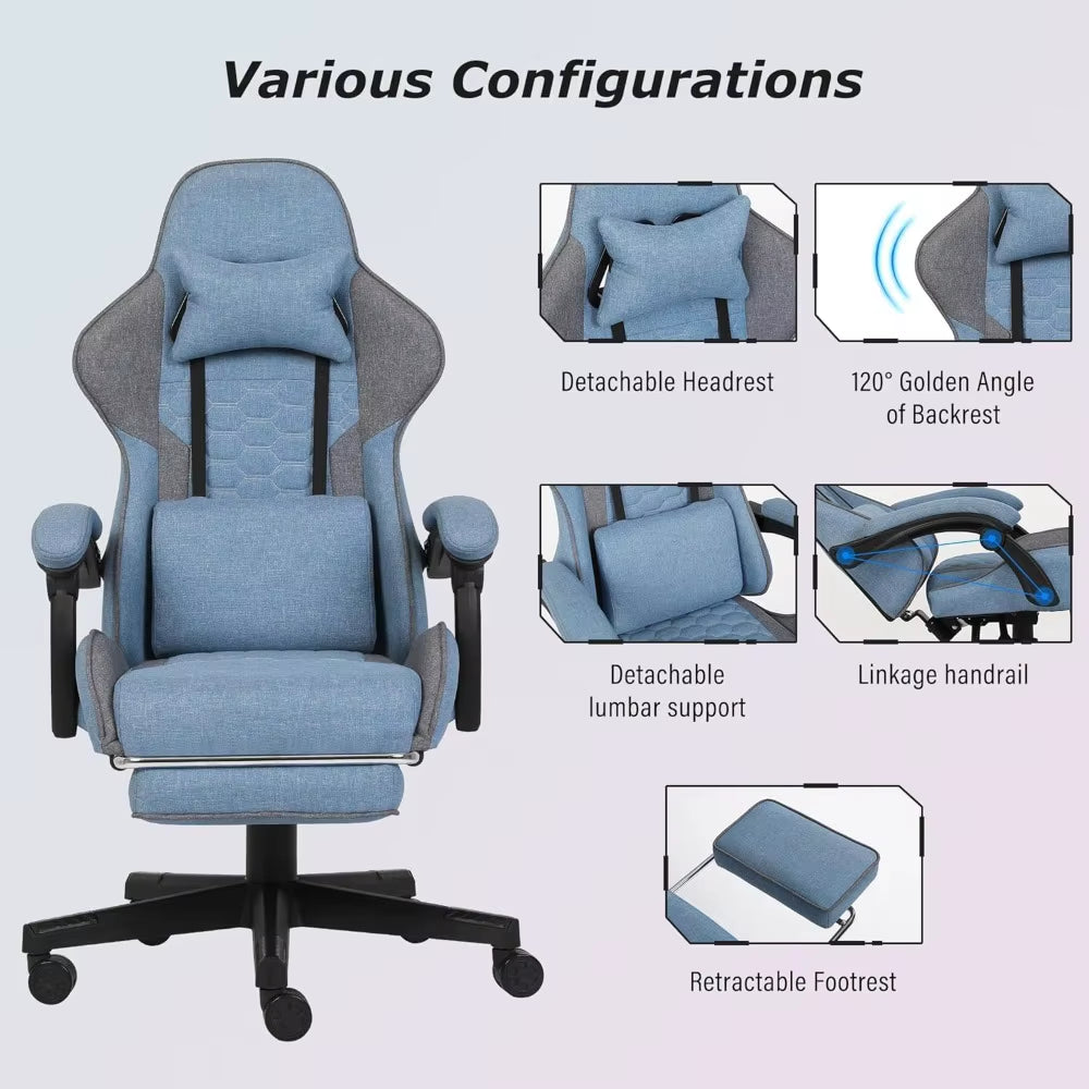 Gaming Chair, Computer Office Chair with Footrest, Linkage Armrests and Lumbar Support, High Back Ergonomic Gamer Chairs