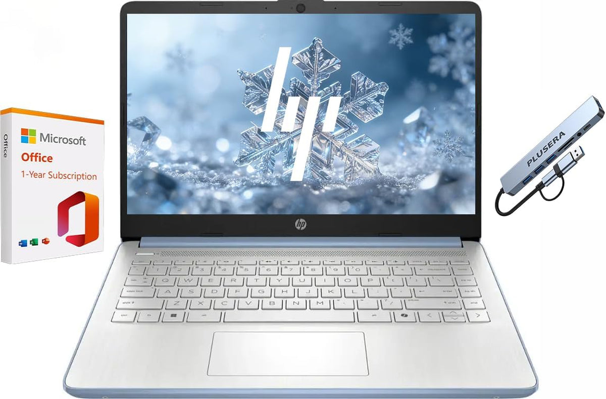 HP 14" Business & Student Laptop Computer with 1-Year Office 365, Quad-Core Intel N150 Processor, 4GB RAM 640GB Storage (128GB SSD+512GB PLUSERA Docking Set), AI Copilot, Win11 Home, Sky Blue