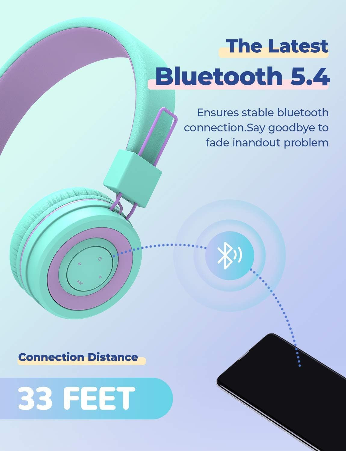 [2 Pack BTH02 Kids Bluetooth Headphones for School with MIC, 85Dba Volume Protection, Adjustable Foldable,For Ipad/Tablet/Airplane, Green/Blue
