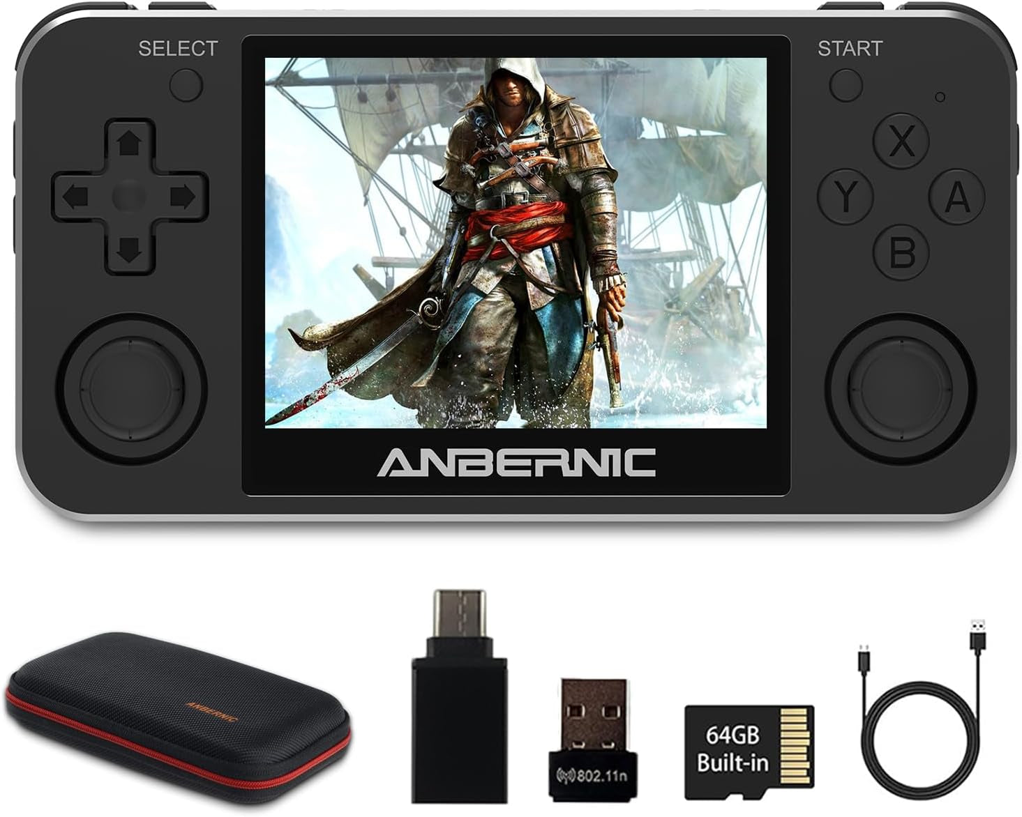 RG351M Retro Game Console,Wifi Built-In Online Sparring, Handheld Game Console with 64G TF Card 2500 Classic Games, Portable Game Console 3.5 Inch IPS Screen Happy Time with Kids (Gray)