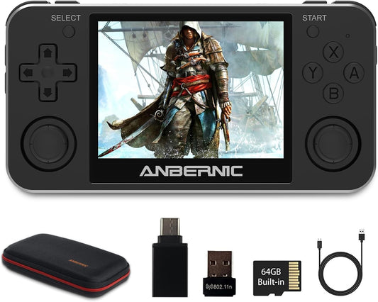 RG351M Retro Game Console,Wifi Built-In Online Sparring, Handheld Game Console with 64G TF Card 2500 Classic Games, Portable Game Console 3.5 Inch IPS Screen Happy Time with Kids (Gray)